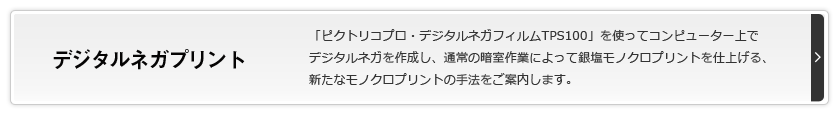 デジタルネガフィルム「ピクトリコプロ・デジタルネガフィルムTPS100」を使ってコンピューター上でデジタルネガを作成し、通常の暗室作業によって銀塩モノクロプリントを仕上げる、新たなモノクロプリントの手法をご案内します。